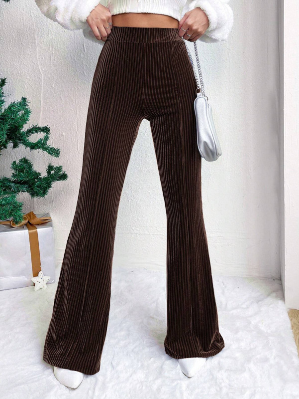 2025 Autumn and Winter New European and American High-waisted Wick Velvet Flared Pants Solid Color Casual Wide-leg Pants Women