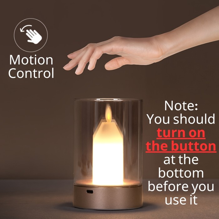 1pc Motion-Activated LED Magic Candle Light - Polished Metal, Adjustable Brightness, USB Rechargeable Glass Table Lamp for Cosplay, Party Decor, Home Ambiance