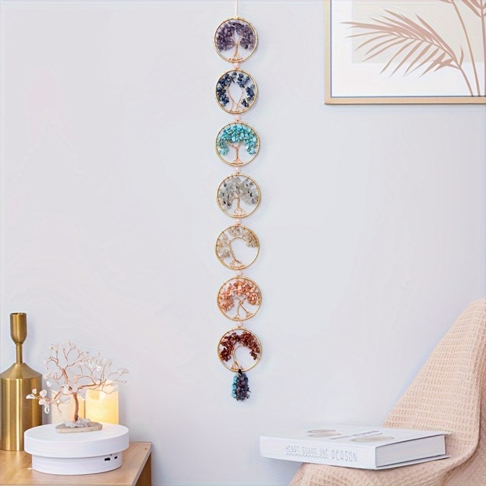 7 Chakra Stones  Tree of Life Healing Crystals Hanging Ornament Wall Ornament Meditation Window Hanging Ornament Home Decor Gifts for Women