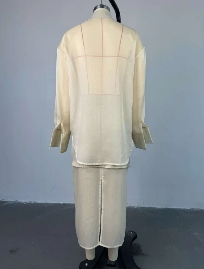 Elegant 2-Piece Sets for Women Mesh Collar Long Sleeved Shirt+High Waisted Patchwork Skirt Two-Piece Set