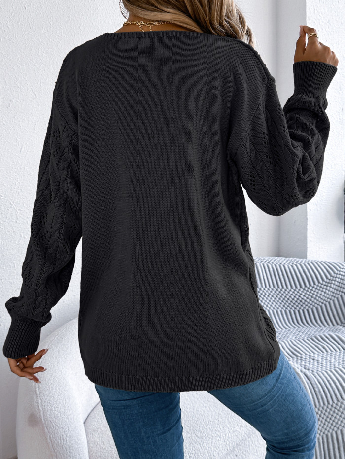 Autumn Winter Solid Color Hollow Long Sleeve Knitted Cardigans Women's Sweater Casual 2025 Black Khaki White