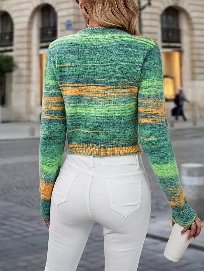 Women's Retro Color Striped Sweater Design Loose Knitted Sweater