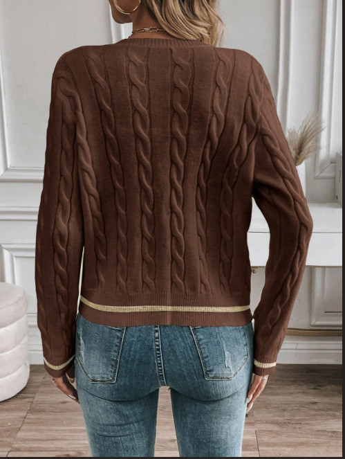 Women's Fashion Casual Brown Knitted Cardigan Sweater