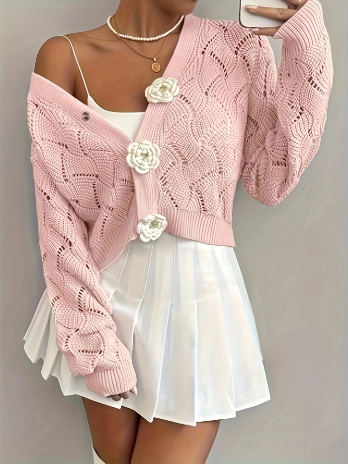 Women's Fashion Sweet Design Knitted Cropped Cardigan Sweater