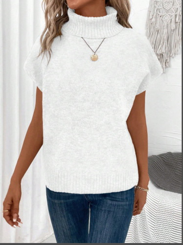 Women's Solid Color Turtleneck Loose Knitted Pullover Sweater Vest