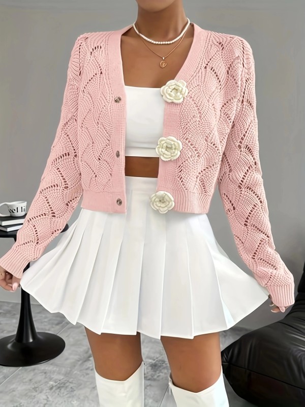 Women's Fashion Sweet Design Knitted Cropped Cardigan Sweater