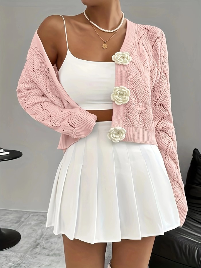 Women's Fashion Sweet Design Knitted Cropped Cardigan Sweater