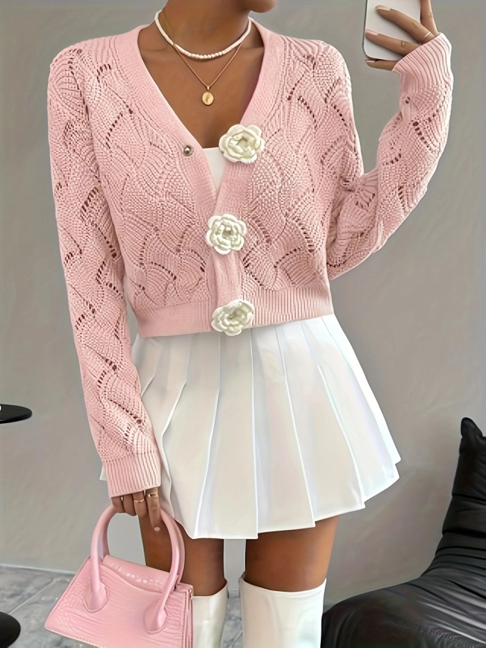 Women's Fashion Sweet Design Knitted Cropped Cardigan Sweater