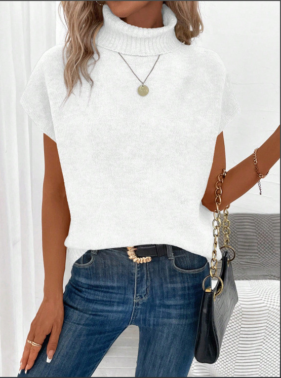 Women's Solid Color Turtleneck Loose Knitted Pullover Sweater Vest
