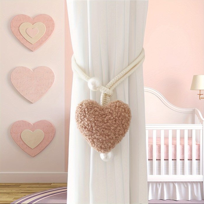 Cute Plush Love Pearl Pendant Curtain with Rope - Soft Felt Heart Design for Bedroom, Christmas, Halloween, and Party Decorations, Indoor\u002FOutdoor Use, Perfect for Home and School Events, Curtains for Living Room