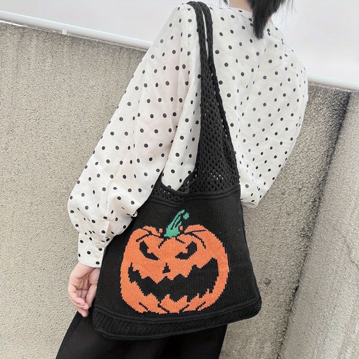 Charming Woven Pumpkin Purses for Women – Stylish Mesh Design, Perfect for Halloween Festivities & Shoulder Carrying