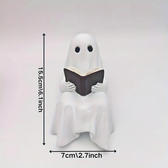 Cute Reading Statue - Spooky Halloween Decor with Book & Glasses, Resin Desktop Ornament for Home, Office, or Living Room, No Electricity Needed, Perfect for Book Lovers & Halloween Enthusiasts, Halloween Decorations, Office Decoration, Playful Design, Detailed Craftsmanship