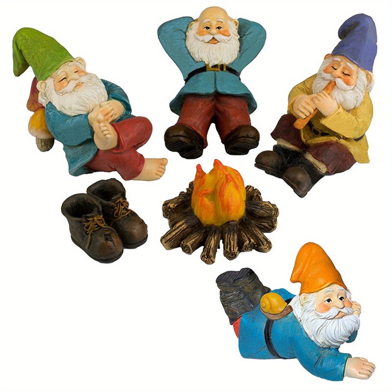 6pcs Whimsical Gnome Garden Figurines – Colorful Resin Yard and Patio Decor