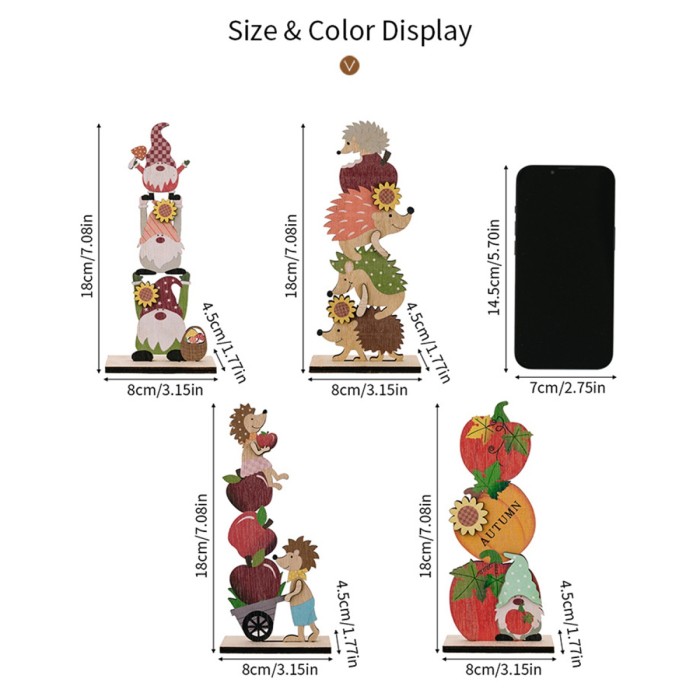 Charming Wooden Gnome & Hedgehog Thanksgiving Table Sign – Autumn Harvest Decor with Pumpkins, Apples & Sunflowers, Perfect Fall & Thanksgiving Home Decoration