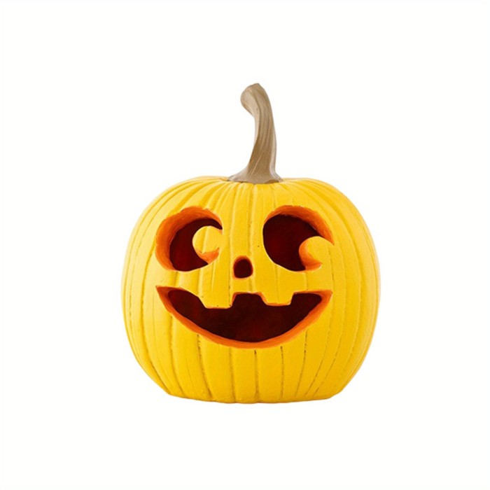 Halloween Table Decorations – Cute Hollow Pumpkin Resin Figurines with Smiling Faces, Festive Fall Centerpiece for Home & Party Decor