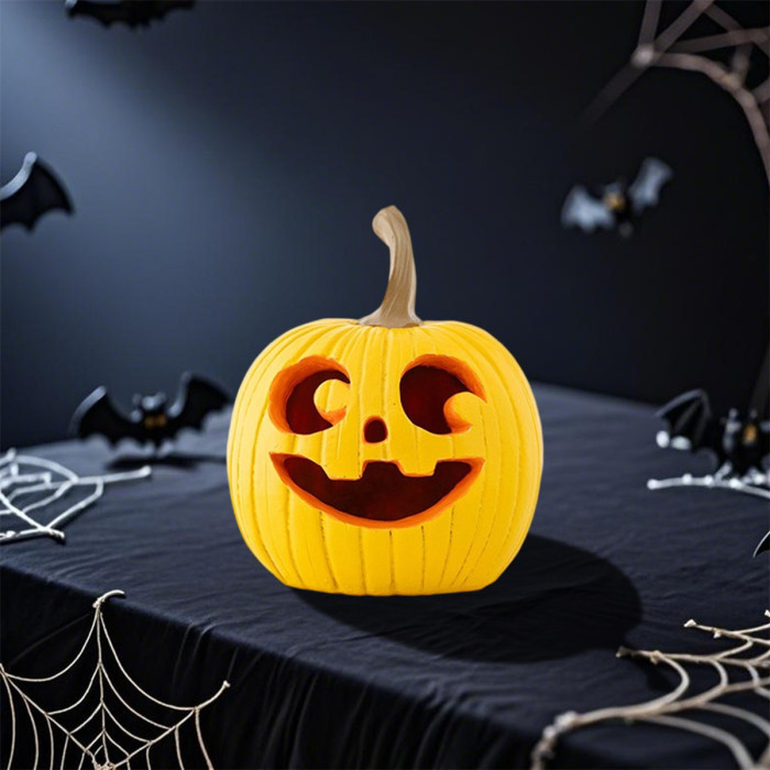 Halloween Table Decorations – Cute Hollow Pumpkin Resin Figurines with Smiling Faces, Festive Fall Centerpiece for Home & Party Decor