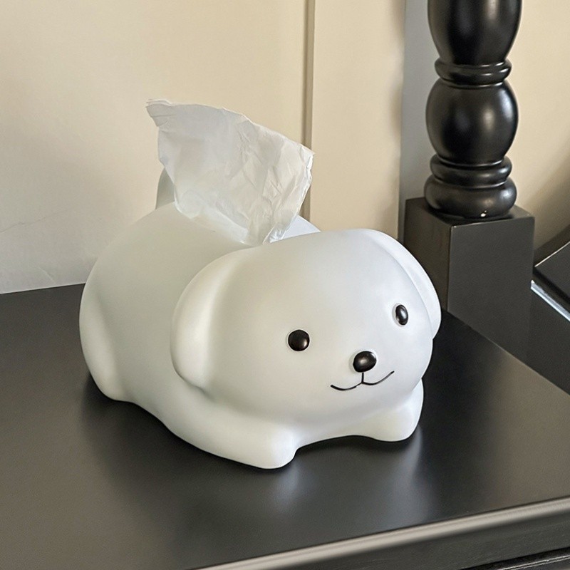 White Puppy Tissue Box Cover, Cute Dog Themed Pull Dispensing Paper Tissue Holder for Home Desk Decor