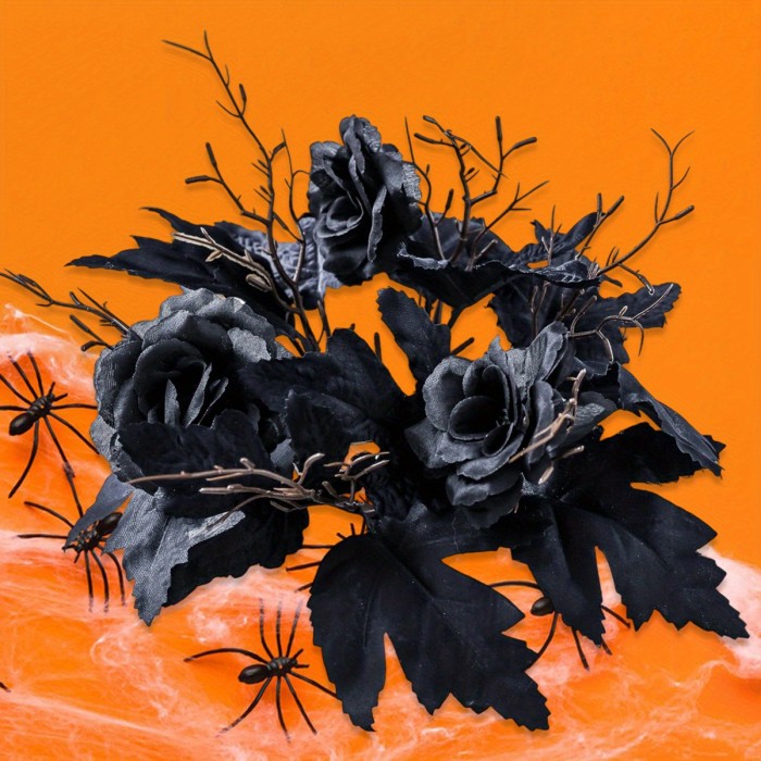 Halloween Black Rose Wreath Centerpiece – Gothic Candle Ring with Gold Frame for Home, Party, Wedding Décor