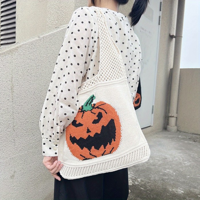 Charming Woven Pumpkin Purses for Women – Stylish Mesh Design, Perfect for Halloween Festivities & Shoulder Carrying
