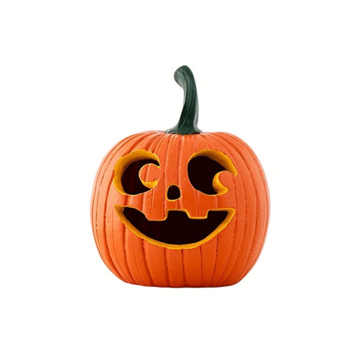 Halloween Table Decorations – Cute Hollow Pumpkin Resin Figurines with Smiling Faces, Festive Fall Centerpiece for Home & Party Decor