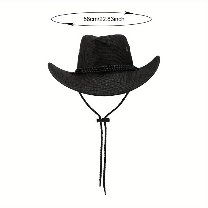Women's Western Cowboy Hat Linen with Rope Strap Durable Breathable Outdoor Accessory