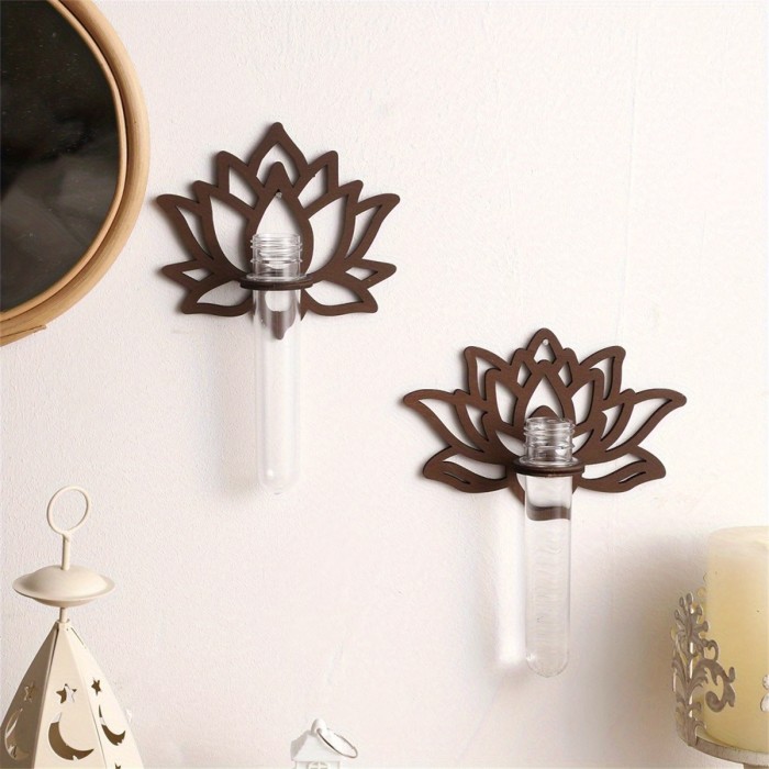 Recycled Wood for Lotus Frame Plant Propagation Station with Glass Vase - Rustic Modern Hanging Wall Planter for Hydroponic Vase, Indoor\u002FOutdoor Vertical Garden Decor, Space-Saving Root Barrier & Air Circulation Design, Home & Balcony Plant Holder