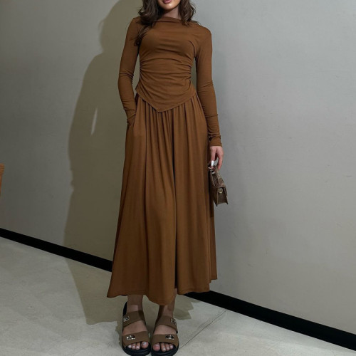 New Irregular Slim Fit Knitted Shirt High Waist Half Skirt Two Piece Set