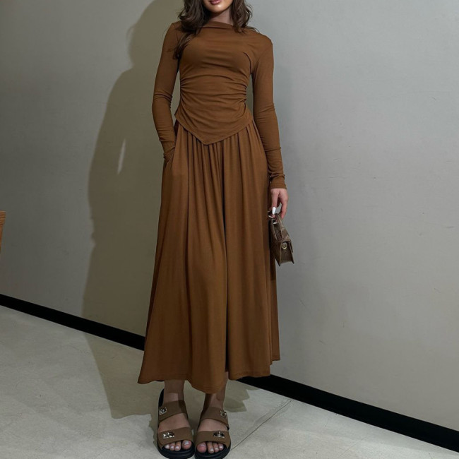 New Irregular Slim Fit Knitted Shirt High Waist Half Skirt Two Piece Set
