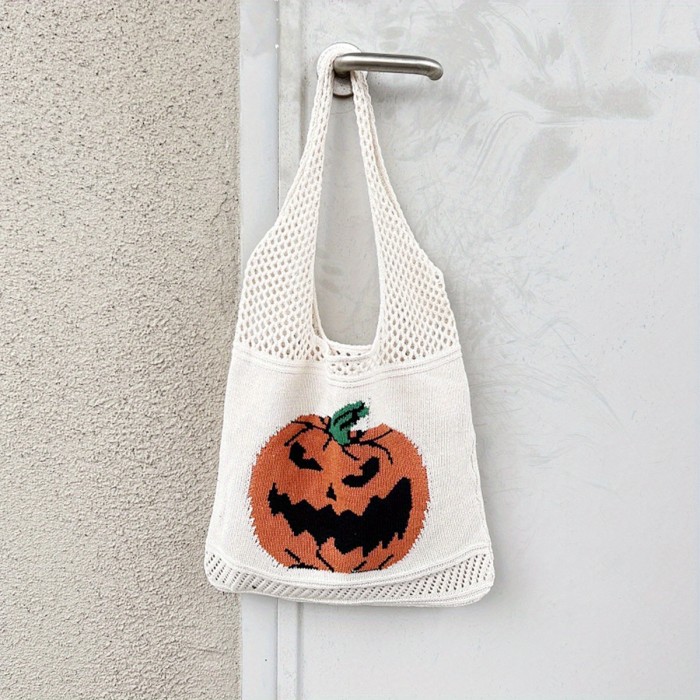 Charming Woven Pumpkin Purses for Women – Stylish Mesh Design, Perfect for Halloween Festivities & Shoulder Carrying