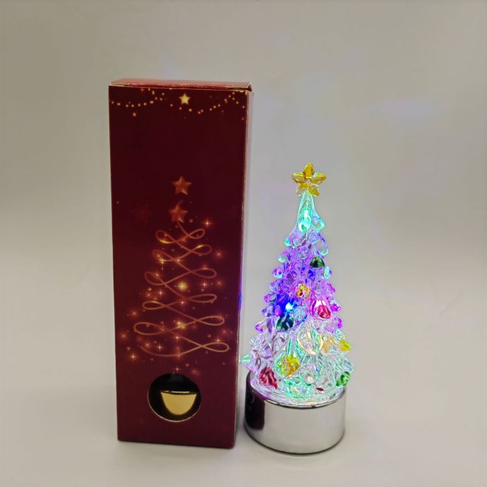 Festive Mini Christmas Tree Ornaments – Self-Lit Glow Effect with Star Topper & Colorful Baubles, Durable Plastic Holiday Décor for Indoor/Outdoor Use