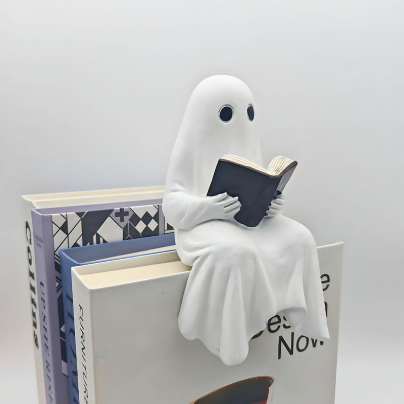 Cute Reading Statue - Spooky Halloween Decor with Book & Glasses, Resin Desktop Ornament for Home, Office, or Living Room, No Electricity Needed, Perfect for Book Lovers & Halloween Enthusiasts, Halloween Decorations, Office Decoration, Playful Design, Detailed Craftsmanship