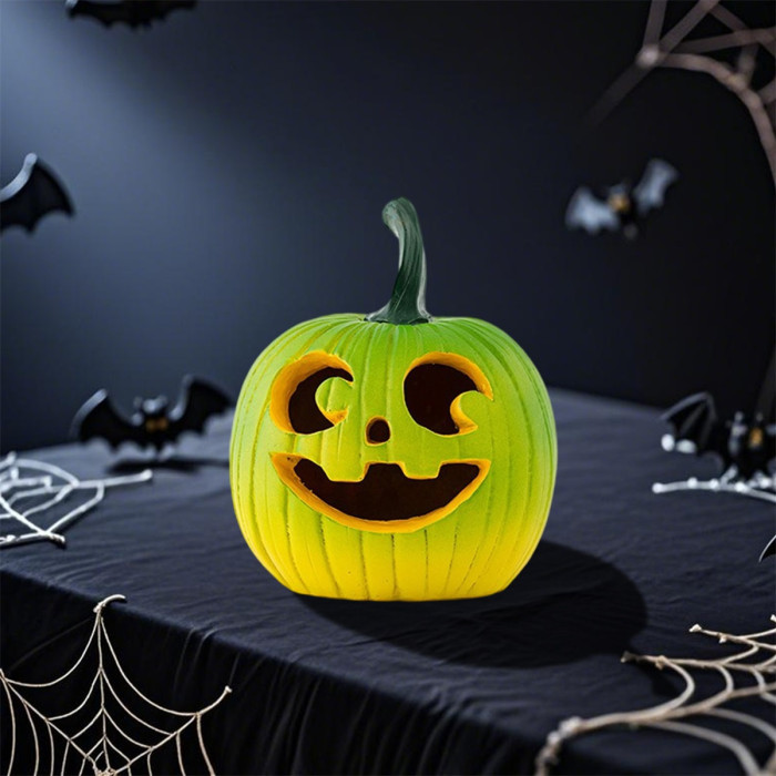 Halloween Table Decorations – Cute Hollow Pumpkin Resin Figurines with Smiling Faces, Festive Fall Centerpiece for Home & Party Decor