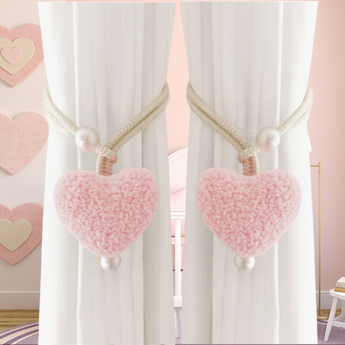Cute Plush Love Pearl Pendant Curtain with Rope - Soft Felt Heart Design for Bedroom, Christmas, Halloween, and Party Decorations, Indoor\u002FOutdoor Use, Perfect for Home and School Events, Curtains for Living Room