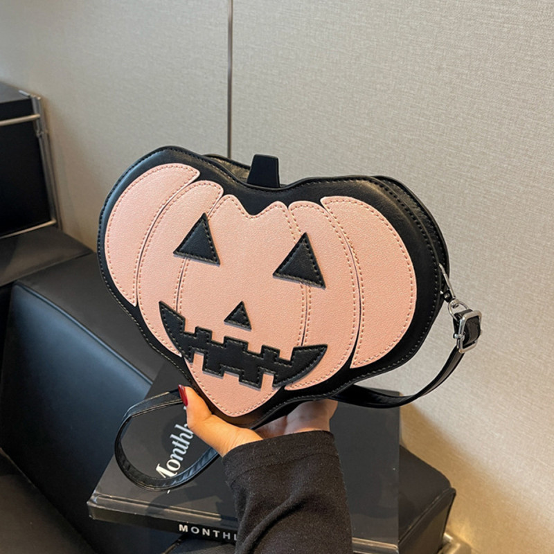 Women's Spooky Pumpkin Halloween Crossbody Bag - Large Capacity Lightweight Purse with Zipper Closure, Orange & Black Jack-O'-Lantern Design, Golden-Tone Hardware & Polyester Lining - Perfect for Daily Use, Travel, School & Costume Parties - Ideal Gift