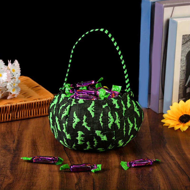 Halloween Goodie Bag with Handles Skull Bat Pumpkin Pattern Bucket Bag for Trick-or-Treat 🎃👻🦇