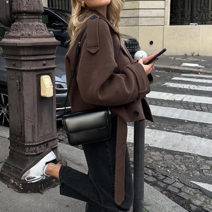 Women's Lapel Double-Breasted Woolen Coat Temperament Fashion Commuter Jacket