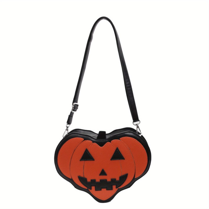 Women's Spooky Pumpkin Halloween Crossbody Bag - Large Capacity Lightweight Purse with Zipper Closure, Orange & Black Jack-O'-Lantern Design, Golden-Tone Hardware & Polyester Lining - Perfect for Daily Use, Travel, School & Costume Parties - Ideal Gift