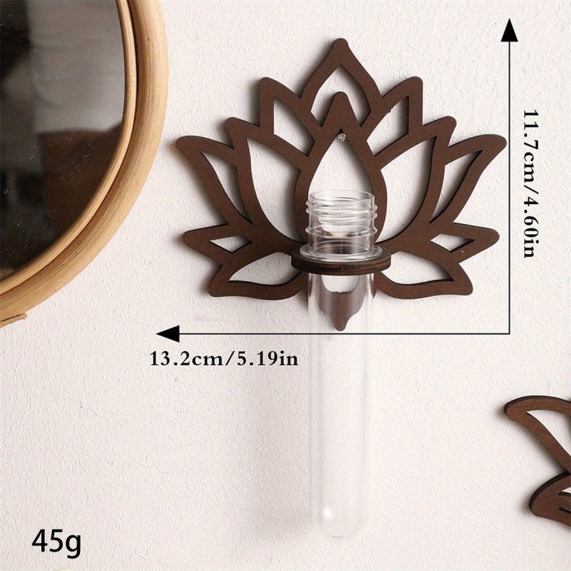 Recycled Wood for Lotus Frame Plant Propagation Station with Glass Vase - Rustic Modern Hanging Wall Planter for Hydroponic Vase, Indoor\u002FOutdoor Vertical Garden Decor, Space-Saving Root Barrier & Air Circulation Design, Home & Balcony Plant Holder