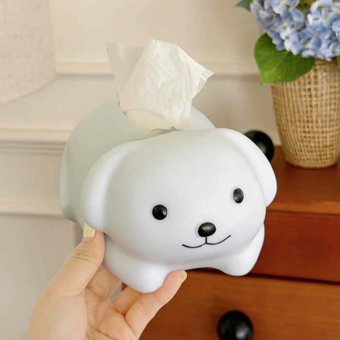 White Puppy Tissue Box Cover, Cute Dog Themed Pull Dispensing Paper Tissue Holder for Home Desk Decor
