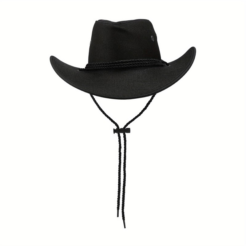 Women's Western Cowboy Hat Linen with Rope Strap Durable Breathable Outdoor Accessory