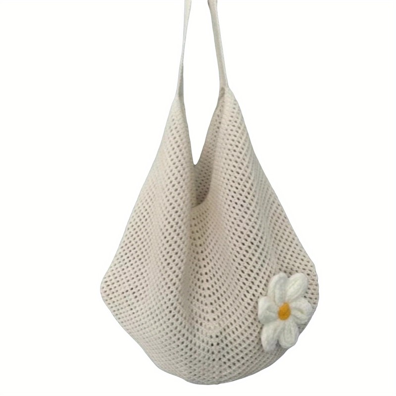 Women's Large Capacity Knitted Crochet Beach Tote Bag - Beige Wicker-Style Handbag with Drawstring Closure, Soft Shell & Practical Pocket, Durable Nylon & Non-Woven Fabric for Travel, Shopping, Daily Use - Elegant Beige Crochet Design, Versatile Casual to Formal Events, Comfortable Strap, Easy to Clean (Dry Clean Only) - Stylish Beige Tote with Crochet Flower Accent, Spacious Interior for Beach Outings, Summer Accessory, Lightweight Construction, Fashion Women,