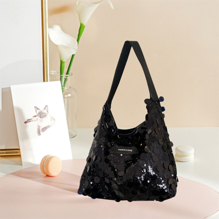 Women’s Sequin Tote Bag – Sparkle Shoulder Hobo Handbag with Wide Strap & Zip Closure