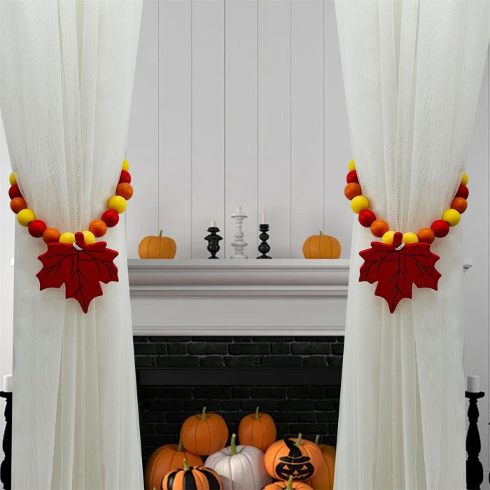 Wood Bead Garland with Tassels Boho Farmhouse Prayer Beads Wall Hanging Home Decor