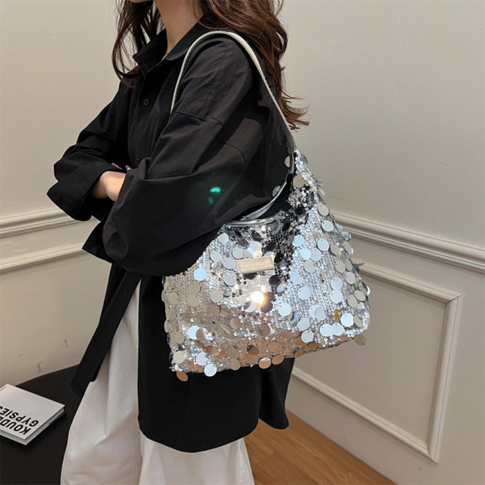 Women’s Sequin Tote Bag – Sparkle Shoulder Hobo Handbag with Wide Strap & Zip Closure