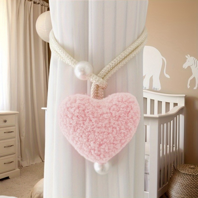 Cute Plush Love Pearl Pendant Curtain with Rope - Soft Felt Heart Design for Bedroom, Christmas, Halloween, and Party Decorations, Indoor\u002FOutdoor Use, Perfect for Home and School Events, Curtains for Living Room