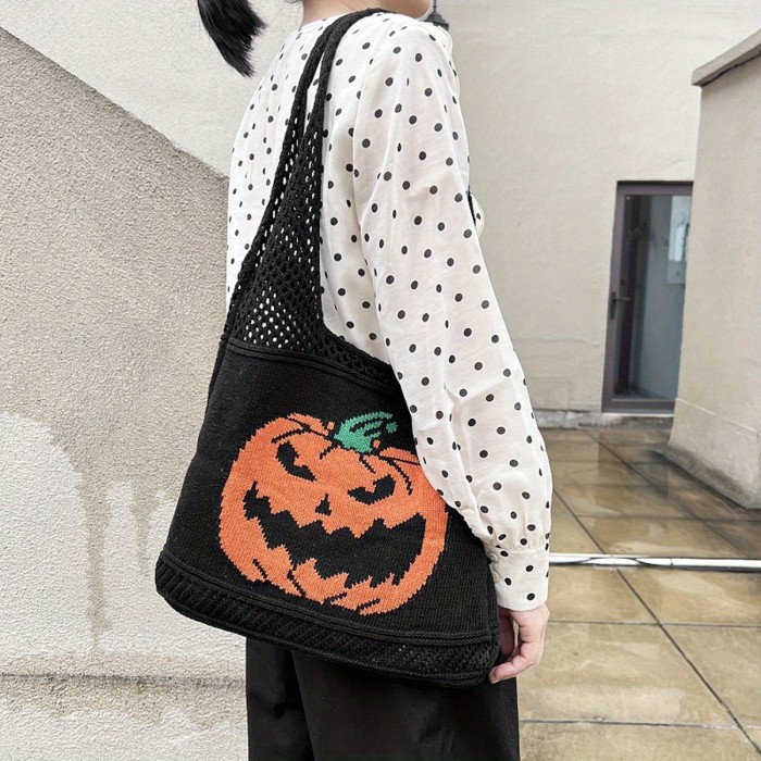 Charming Woven Pumpkin Purses for Women – Stylish Mesh Design, Perfect for Halloween Festivities & Shoulder Carrying