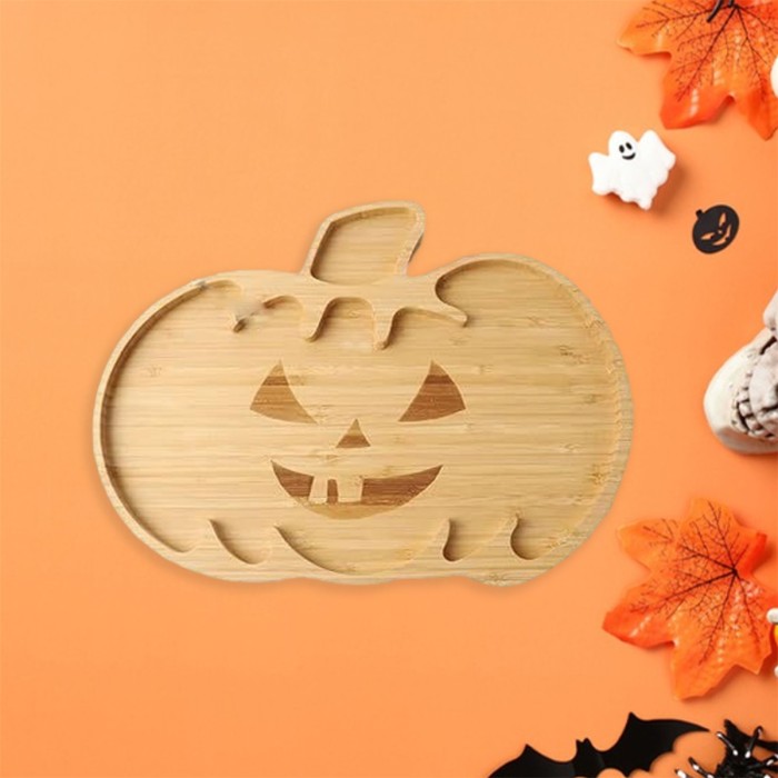 Bamboo Decorative Halloween Tray Spooky Snack Serving Plate Festive Home Decor🎃🕷️