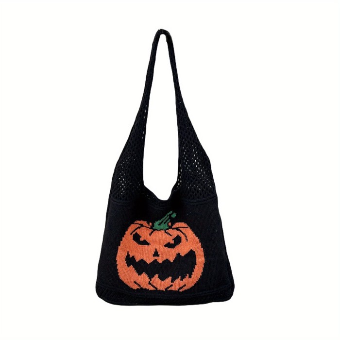 Charming Woven Pumpkin Purses for Women – Stylish Mesh Design, Perfect for Halloween Festivities & Shoulder Carrying