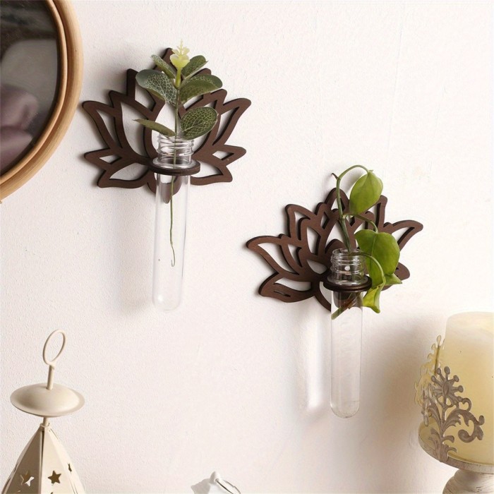 Recycled Wood for Lotus Frame Plant Propagation Station with Glass Vase - Rustic Modern Hanging Wall Planter for Hydroponic Vase, Indoor\u002FOutdoor Vertical Garden Decor, Space-Saving Root Barrier & Air Circulation Design, Home & Balcony Plant Holder