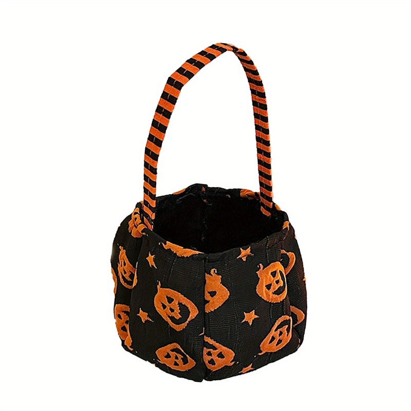 Halloween Goodie Bag with Handles Skull Bat Pumpkin Pattern Bucket Bag for Trick-or-Treat 🎃👻🦇